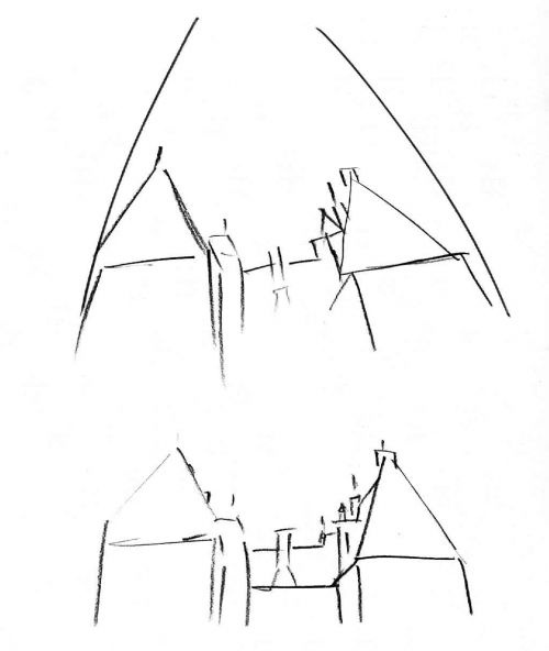 Palais Jacques Coeur<br><small>Décalque à travers une plaque de verre Pignon du palais. Papier blanc 21 x 29,7 cm</small>